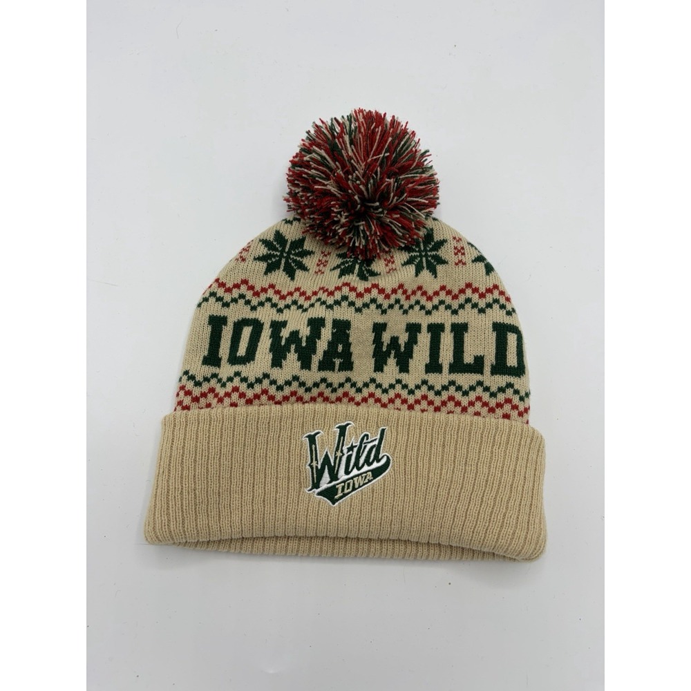 Iowa Wild Hockey Beanie Hat Melonwear OSFM Knit Green Beige Script Logo
